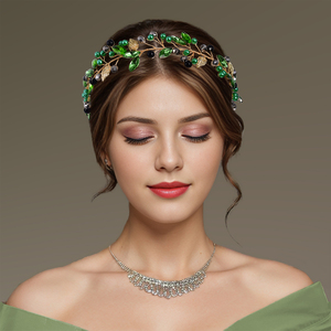 YouLaPan – serre-tête exquis en résine et strass vert, fait à la main, style féerique, accessoires pour cheveux pour mariages, anniversaires, banquets - Product Image 1