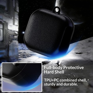 Étui pour écouteurs en cuir texturé avec design à interrupteur, support intégré, housse de protection pour écouteurs sans fil - Product Image 4