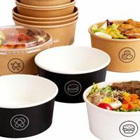 Mangkuk Kertas Biodegradable Sekali Pakai 500ml-1000ml Lapisan PE Ganda untuk Buah, Mie, Sup, Es Krim, Nasi, Salad, Gula
