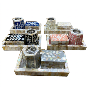 Modern Design Multi-Functional Rectangle Chevron Pattern Factory Sale <b>Bukhoor</b> Set Mother Pearl Inlay Tray Box Incense <b>Burner</b> - Product Image 1