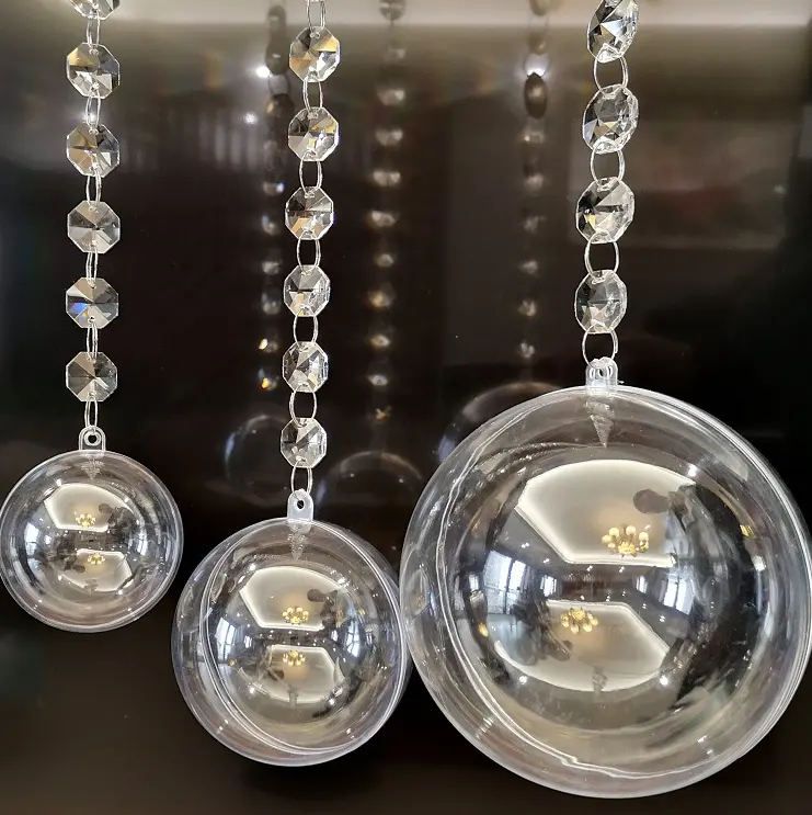 Bola de vidro transparente para natal, bola de plástico transparente 8cm para enfeite de natal, enfeites personalizados