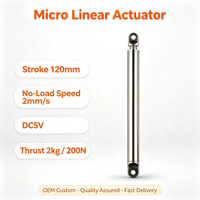 Actionneur linéaire tubulaire 5V CC à balais, course de 120 mm, 20N, autobloquant, moteur à micro-tige de 8 mm, IP56, acier inoxydable, pour serrure intelligente