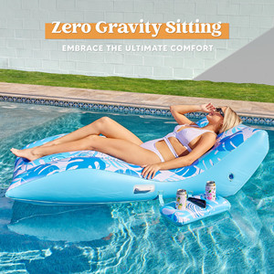 Extra Large Inflatable Pool Float Lounge Chair With Cup Holder For Adults Sky Blue 175x95cm PVC Floats - Product Image 4