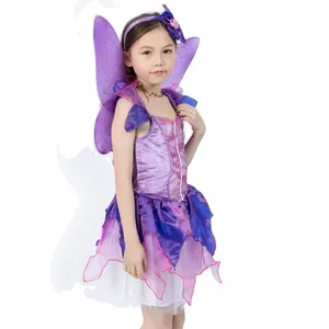 China Supplier Halloween Party Purple Butterfly Costume Fairy Girls Dress