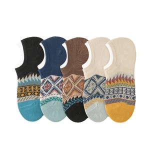 Men's Summer Thin Boat Socks Pure Cotton Retro Ethnic Style Non-slip Low-cut Short Socks Fair Isle Pattern Invisible Design - Product Image 5
