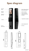 Serrure de porte intelligente extérieure blanche Euro Mortise 6072 avec reconnaissance de la veine palmaire, caméra WiFi Tuya, pour porte en aluminium à rupture de pont thermique