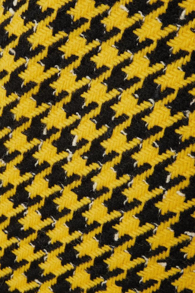 Hiver Automne Costumes Décontractés 2 Pièces Femmes Jaune Houndstooth Laine Tweed Manteau Mini Jupe Ensemble
