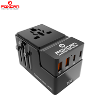 Chargeur de voyage tout-en-un Foxcan certifié CE RoHS 70W GaN, adaptateur multi-prises 2USB 2TypeC 10A, adaptateur secteur à charge rapide
