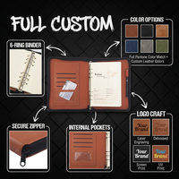 Carnet à couverture rigide en cuir PU avec logo personnalisé en relief, fermeture éclair, reliure thermique, rechargeable, formats A4/A5/A6, 80 feuilles