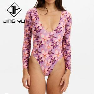 High Quality Beach Print <b>Long</b> <b>Sleeved</b> Sun-protective V-neck <b>Swimsuit</b> Custom Recycled Fabric One-piece <b>Swimsuit</b> - Product Image 1
