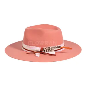 100% wol gaya antik topi Fedora Laken wanita dekorasi bulu dalam stok