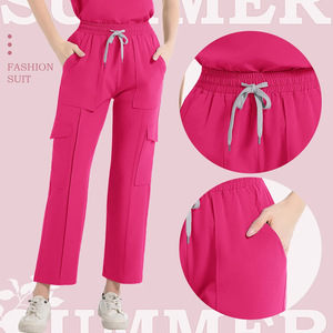 Women's Scrub Pants Moisture Wicking Elastic Waist Cargo Pockets Workwear Hospital Uniforms Pink S-XXL - Product Image 1