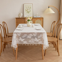 Nappe de table moderne simple blanc pur transparent dentelle fraîche pompon hôtel décoration de la maison rectangulaire papillon fleur nappe
