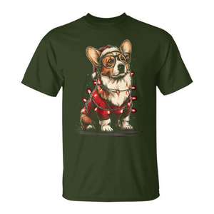 T-shirt pour chien avec motif de Corgi de Noël mignon avec lunettes et bonnet de Père Noël - Product Image 1