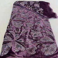 Tissu de velours d'automne hiver avec dentelle de perles de paillettes de tube brodé pour les filles nouvelles robes de soirée de mariage tricotées