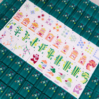 Ubin Mahjong Akrilik 3 Lapis Warna Hijau Zamrud Berkualitas Tinggi, Motif Bintang Lima Berwarna-warni & Seni Burung Bambu Hijau, Permainan Mahjong Amerika