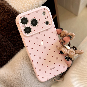 Coque pour iPhone 17 Pro Max, motif à pois roses avec chaîne vintage, coque de téléphone souple antichoc intégrale - Product Image 1