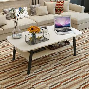 Table basse moderne en bois avec étagère de rangement pour salon, petit appartement, design minimaliste, table basse à double niveau - Product Image 2