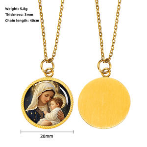 قلادة gveluck المسيحية من الفولاذ المقاوم للصدأ قلادة مريم العذراء قلادة مستديرة مع هالات الطفل وخلفية مرصعة بالنهر - Product Image 2