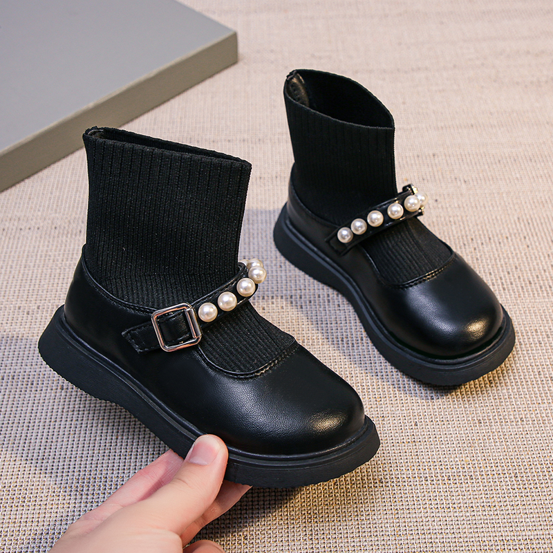Повседневные носки для девочек, Маленькая кожаная обувь, черные английские ботильоны, размер 26-36