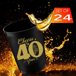 Acclamations à <span class=keywords><strong>40</strong></span> <span class=keywords><strong>ans</strong></span> 12OZ tasse de fête en plastique noir et or stade verres à liqueur 40e anniversaire décoration hommes et femmes anniversaire - Product Image 5