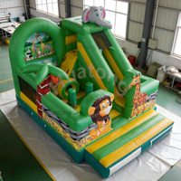Château gonflable commercial Lion pour fêtes en plein air, avec toboggan, pour enfants, sur le thème des animaux de la jungle