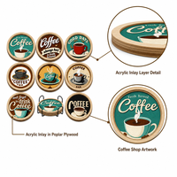 Ensemble de 9 sous-verres à café |   Sous-verre en contreplaqué peuplier avec incrustation acrylique, 2 couches |   Décoration de table pour café, bar, cuisine, bureau |   Cadeau personnalisable