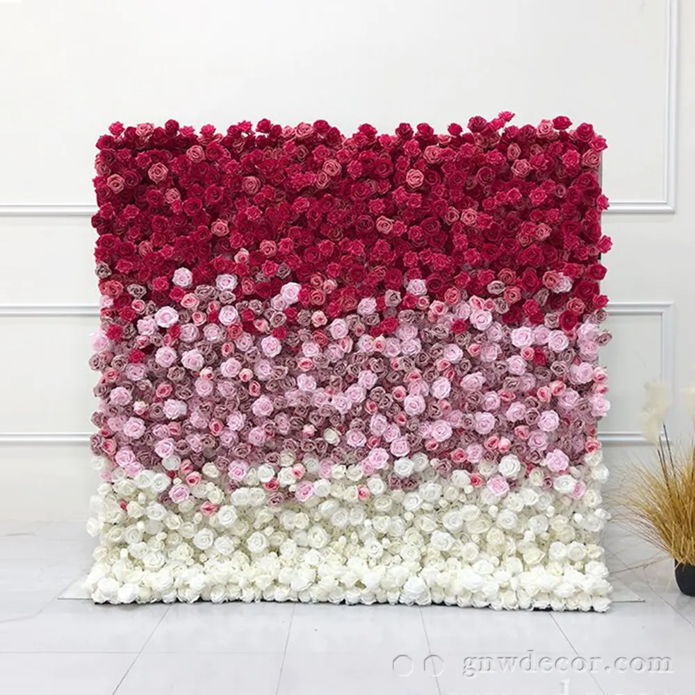 GNW Ombre Artificial Red Color Rose Hydrangea Wedding Panel Flower Wall Backdrop
