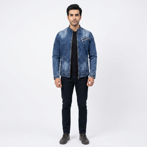 Chaqueta vaquera de lona azul Urban Street Style para hombre Cool & Comfortable Daily Casual Look for Trendsetters - Product Image 1