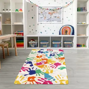 Empreintes de mains et empreintes de pas, tapis pour enfants pour salle de jeux, tapis de pépinière coloré lavable