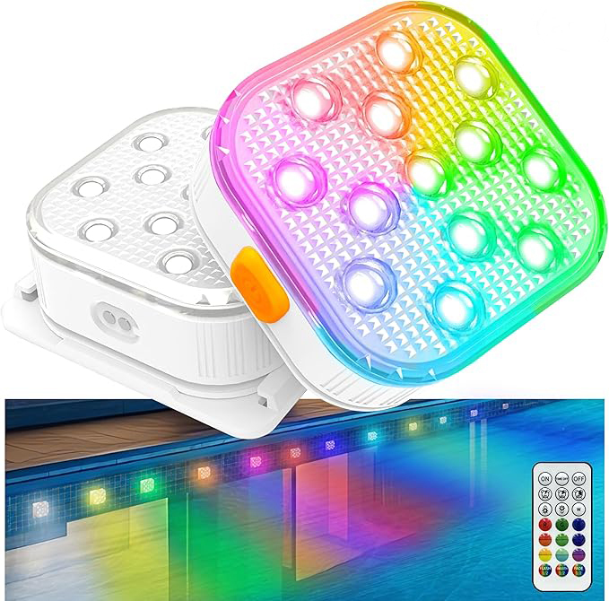 Rechargeable Pool Lights with Remote 16 Color Changing Submersible LED Lights IP68 for Inground, Ponds, Bathtub Decorations