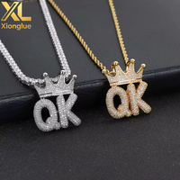 Nouveau design 2026 Colliers pendentifs en cuivre avec lettres courtes en forme de couronne, plaqué argent, plaqué or, chaîne tennis, chaîne corde, personnalisable avec nom, style Hip Hop