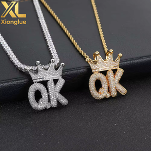 2026 New Design Crown Small Letters Copper Pendant <b>Necklaces</b> <b>Silver</b> Plated Gold Plated Rope Tennis Chain Custom <b>Name</b> Hip Hop - Product Image 6