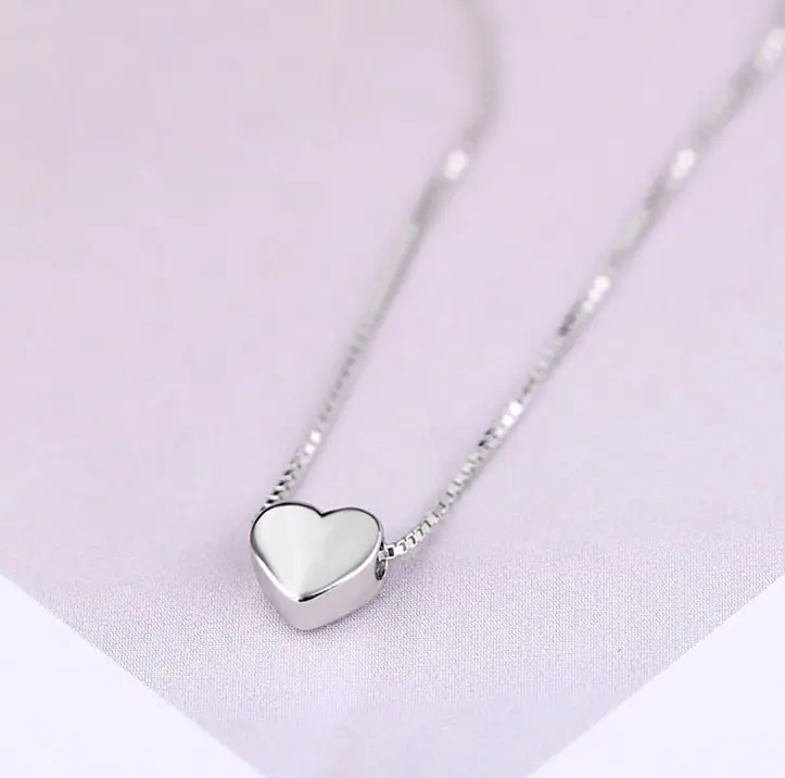 Sterling Silver Dainty Tiny Charm Women Heart Shaped Choker Necklaces and Pendants For Jewelry