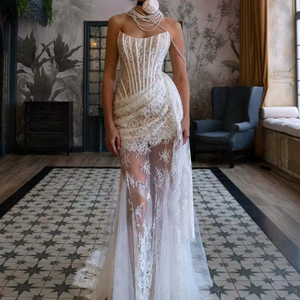 SS2446 Kimshein批发夏季新款女性优雅性感无肩带蕾丝长裙两件套时尚套装 - Product Image 5