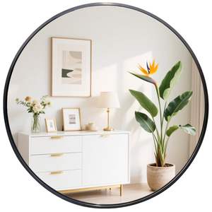 Espejo de baño de circo circular montable en pared redonda negra con marco de Metal cepillado Espejo templado antioxidante Espejo - Product Image 1