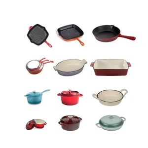 工場ホームキッチンエナメルコーティング鋳鉄ノンスティック調理鍋とフライパン調理器具セットキャセロールスープ鍋フライパン