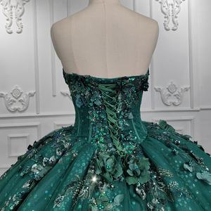 Vestido de Noche Verde sin Tirantes Jancember 6521-1 para Mujer, Vestidos Largos de Fiesta, Talla Grande, Chifón con Plumas, para Quinceañera - Product Image 2
