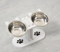 Mangeoire surélevée en bois pour animaux de compagnie, angle réglable, pour chat et chien, avec bols en acier inoxydable