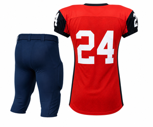 ชุดยูนิฟอร์มอเมริกันฟุตบอลชายแบบกำหนดเอง คอวี แขนสั้น ผ้าตาข่าย หมายเลข 24 กางเกงสีน้ำเงิน ระบายเหงื่อได้ดี ทรงสปอร์ต - Product Image 2