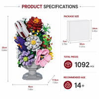 Ensemble de blocs de construction personnalisés OEM DIY, bouquet de fleurs abstrait, 1092 pièces, modèle de vase à collectionner pour adultes, jouet cadeau 66156