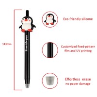 Stylo Gel O&Q pour Enfants, Thème Pingouin Dessin Animé, en Plastique, à Encre Bleue/Noire 0,5 mm, Effaçable par Clic, Doux au Toucher, Sensible à la Chaleur, Mignon Animal, pour l'École