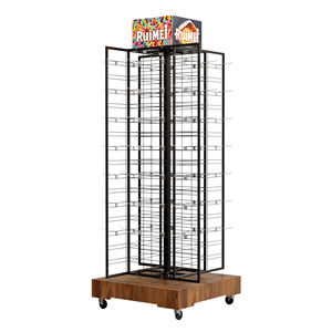 Soporte de exhibición de panel de rejilla de metal de 4 lados de gran capacidad con base de madera y rueda móvil - Product Image 3