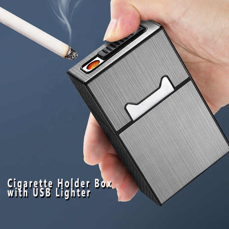cigarette case usb lighter Stylish USB Rechargeable Lighter & Cigarette Holder Case for 20 PCS