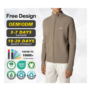 Suéter con Certificación GRS, Fabricante de Suéteres, Logotipo Personalizado, Cárdigan de Invierno de Lana Merino para Hombre, Color Marrón, Tejido de Canalé Vertical, Cierre Completo, Transpirable - Product Image 1
