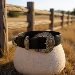 Cintura con fibbia singola nera marrone 110 cm stile western fibbia color argento moda donna uomo abbigliamento casual - Product Image 3