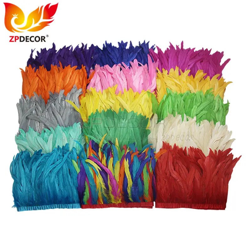 ZPDECOR Wholesale Stock 16 Colors 25-30 cm Bleached Dyed Rooster Tail Feather Trim Fringe for Carnival Costumes