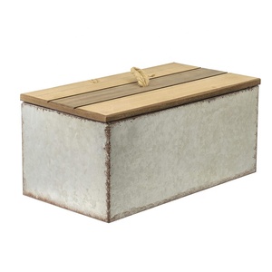 Luckywind Wholesale Customized Rustic Farmhouse Country Style Handmade Rectangular Galvanized Metal Storage Box With Wooden Lid