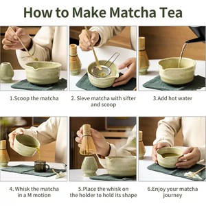 Ensemble de thé matcha en céramique avec fouet en bambou et filtre en acier inoxydable pour cérémonie du thé, design Wabi Sabi - Product Image 2