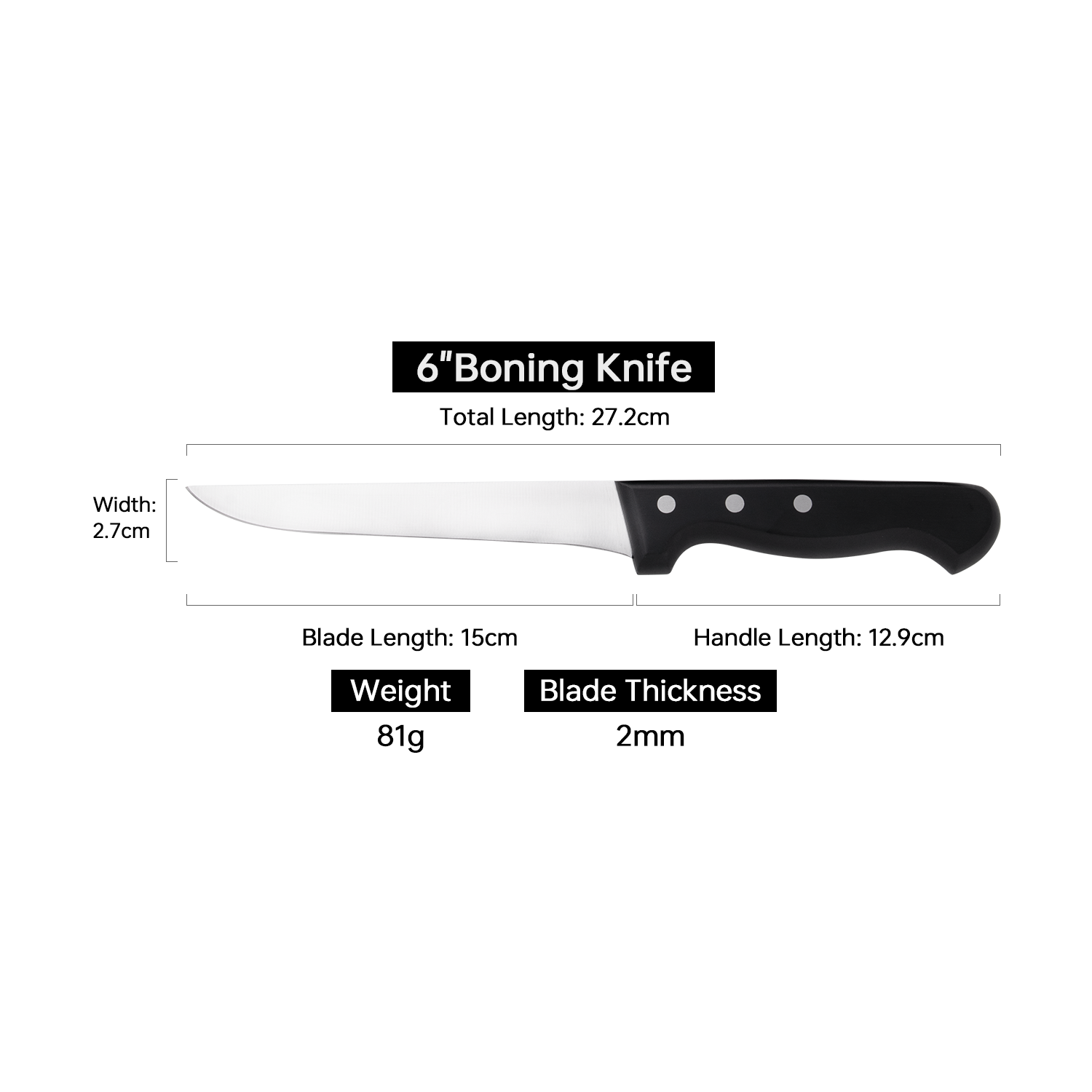 Coltello per disosso nero da 6 pollici